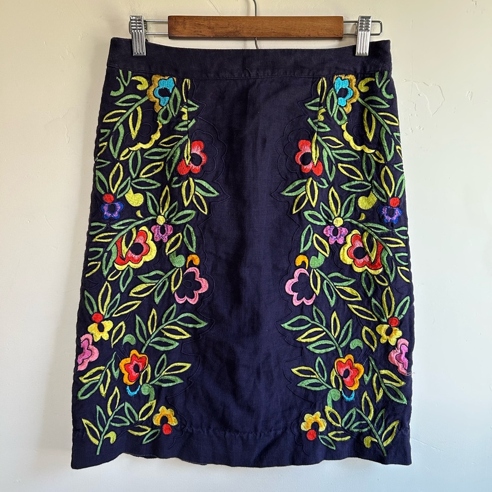 Moulinette Soeurs Floral Embroidered Skirt - Black with Multicolor